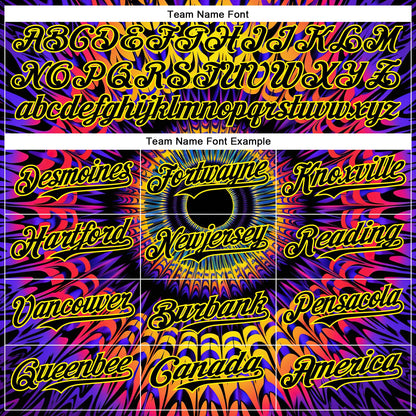Custom Black Light Yellow 3D Pattern Design Rave Psychedelic Fractal Style Authentic Baseball Jersey