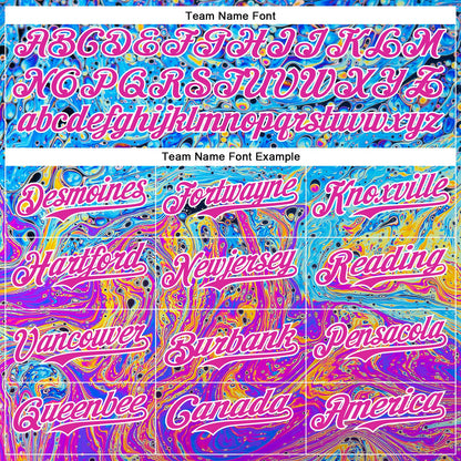 Custom Electric Blue Deep Pink-White 3D Pattern Design Rave Psychedelic Fluid Art Authentic Baseball Jersey