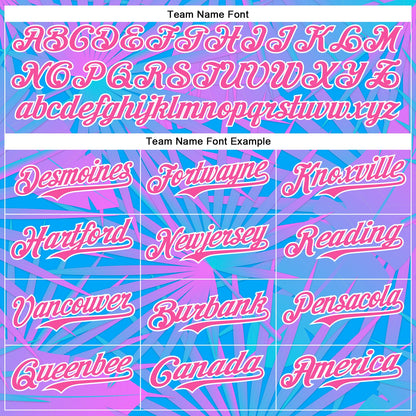 Custom Electric Blue Pink-White 3D Pattern Design Rave Psychedelic Tropical Palm Leaves Authentic Baseball Jersey