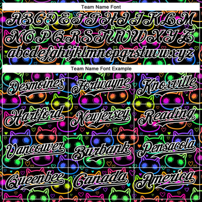 Custom Black White 3D Pattern Design Rave Psychedelic Neon Cartoon Cat Authentic Baseball Jersey