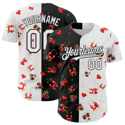 Custom Black White 3D Pattern Design Retro Pixel Arcade Game Authentic Baseball Jersey
