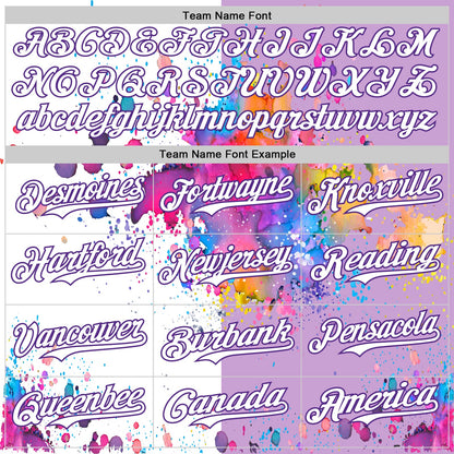 Custom Light Purple White-Purple 3D Pattern Design Graffiti Splash Authentic Baseball Jersey
