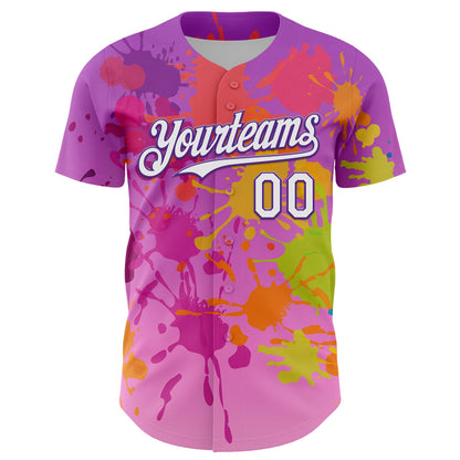 Custom Purple White 3D Pattern Design Graffiti Splash Authentic Baseball Jersey