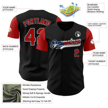 Custom Black Red White-Puerto Rican Flag 3D Puerto Rico Authentic Baseball Jersey