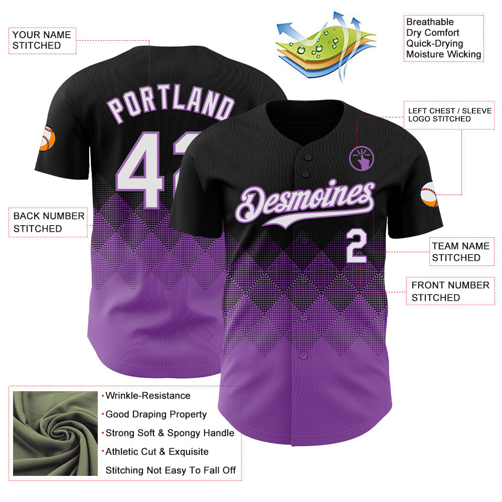 Custom Black White-Medium Purple 3D Gradient Square Shape Authentic Baseball Jersey