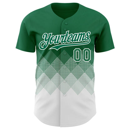 Custom Kelly Green White 3D Gradient Square Shape Authentic Baseball Jersey