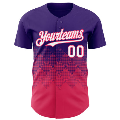 Custom Purple White-Neon Pink 3D Gradient Square Shape Authentic Baseball Jersey