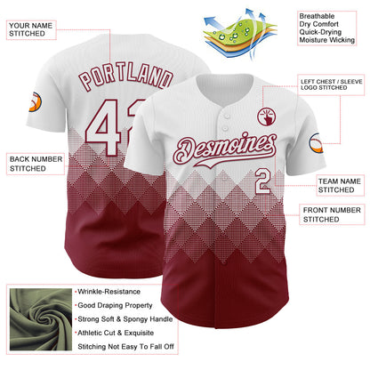 Custom White Crimson 3D Gradient Square Shape Authentic Baseball Jersey
