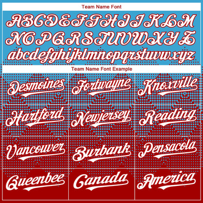 Custom Sky Blue White-Red 3D Gradient Square Shape Authentic Baseball Jersey