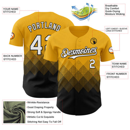 Custom Gold White-Black 3D Gradient Square Shape Authentic Baseball Jersey