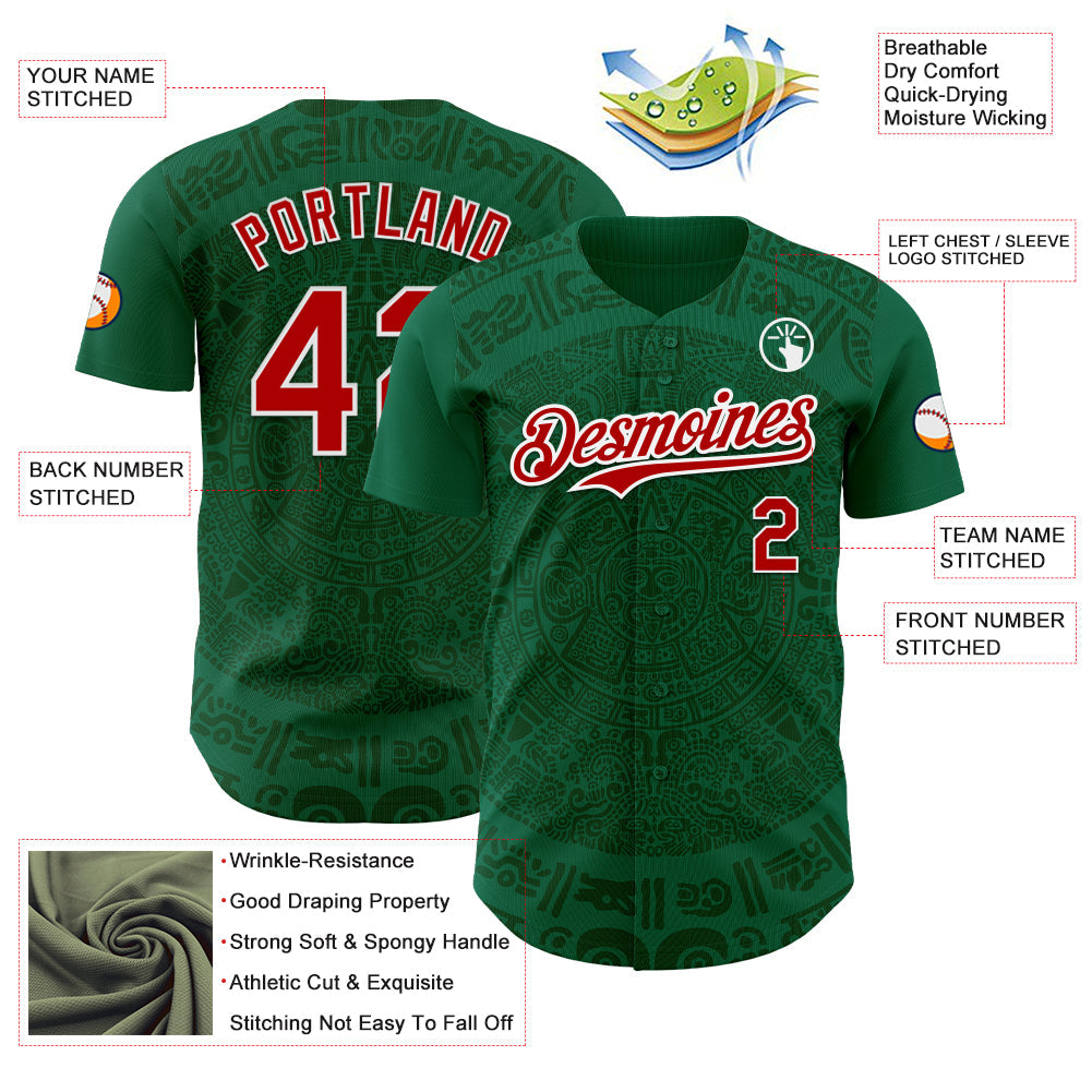 Custom Kelly Green Red Green-White 3D Mexico Authentic Baseball Jersey