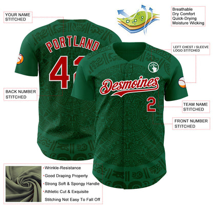 Custom Kelly Green Red Green-White 3D Mexico Authentic Baseball Jersey