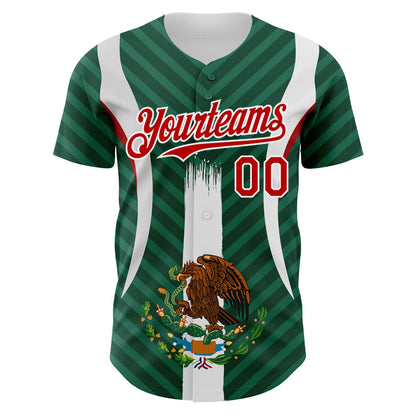 Custom Green Red Kelly Green-White 3D Mexico Authentic Baseball Jersey