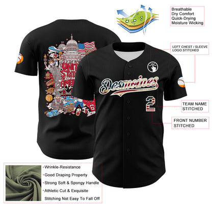 Custom Black Vintage USA Flag-White 3D Patriotic American Symbol Authentic Baseball Jersey