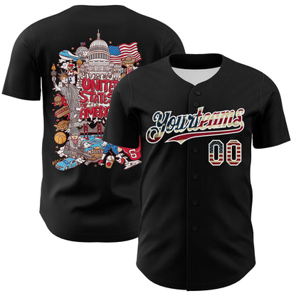 Custom Black Vintage USA Flag-White 3D Patriotic American Symbol Authentic Baseball Jersey