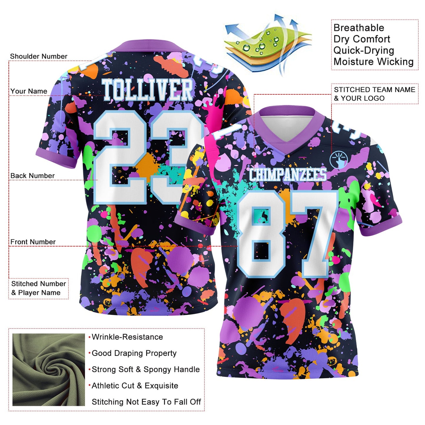 Custom Graffiti Pattern White Light Blue-Medium Purple 3D Pattern Splash Mesh Authentic Football Jersey