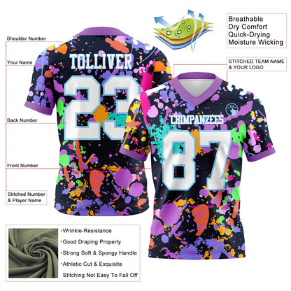 Custom Graffiti Pattern White Light Blue-Medium Purple 3D Pattern Splash Mesh Authentic Football Jersey