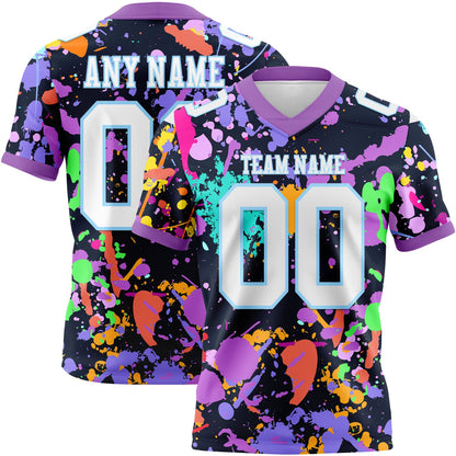 Custom Graffiti Pattern White Light Blue-Medium Purple 3D Pattern Splash Mesh Authentic Football Jersey