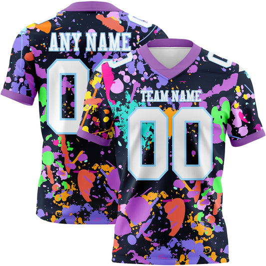 Custom Graffiti Pattern White Light Blue-Medium Purple 3D Pattern Splash Mesh Authentic Football Jersey