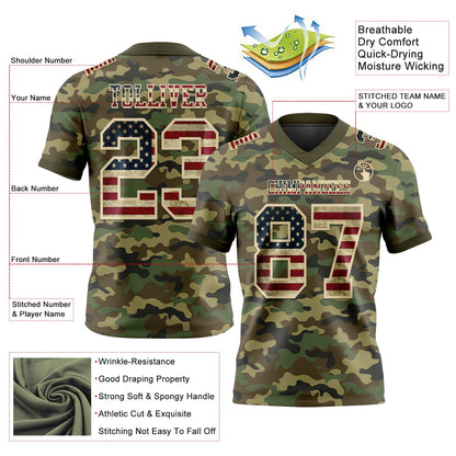 Custom Camo Vintage USA Flag Cream-Olive 3D Pattern Salute To Service Mesh Authentic Football Jersey