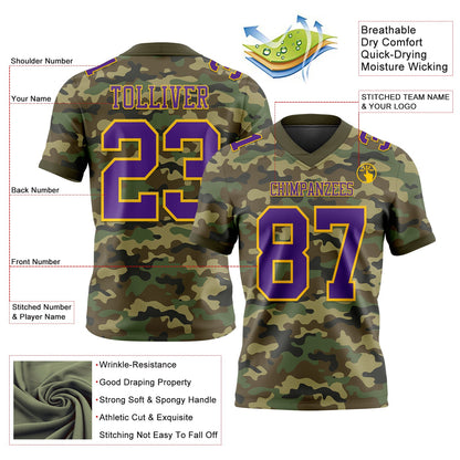 Custom Camo Purple-Yellow 3D Pattern Salute To Service Mesh Authentic Football Jersey