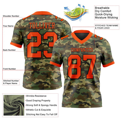 Custom Camo Orange-Black 3D Pattern Salute To Service Mesh Authentic Football Jersey