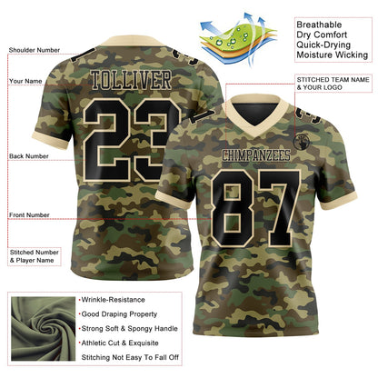 Custom Camo Black-Cream 3D Pattern Salute To Service Mesh Authentic Football Jersey