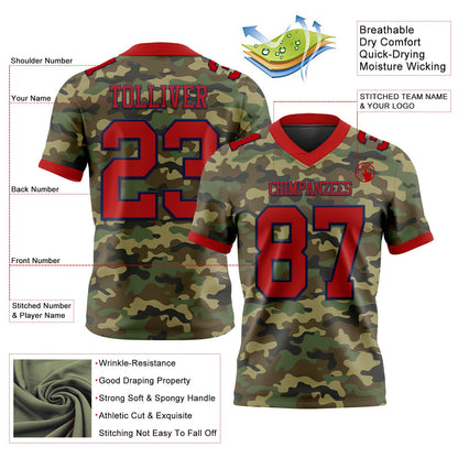 Custom Camo Red-Navy 3D Pattern Salute To Service Mesh Authentic Football Jersey