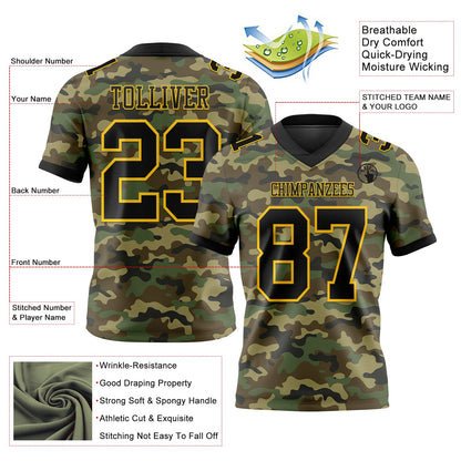 Custom Camo Black-Yellow 3D Pattern Salute To Service Mesh Authentic Football Jersey