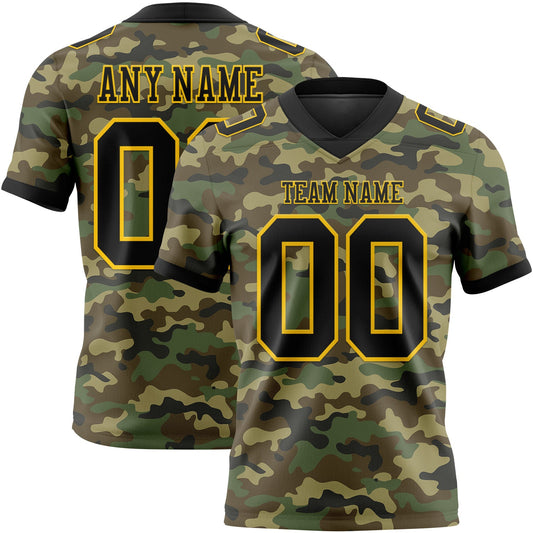 Custom Camo Black-Yellow 3D Pattern Salute To Service Mesh Authentic Football Jersey