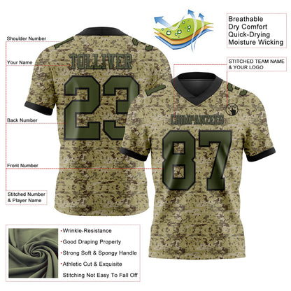 Custom Camo Olive-Black 3D Pattern Salute To Service Mesh Authentic Football Jersey