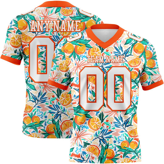 Custom White Orange 3D Pattern Fruit Mesh Authentic Football Jersey