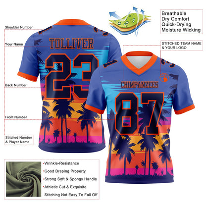 Custom Royal Navy-Orange 3D Pattern Tropical Palm Trees Mesh Authentic Football Jersey