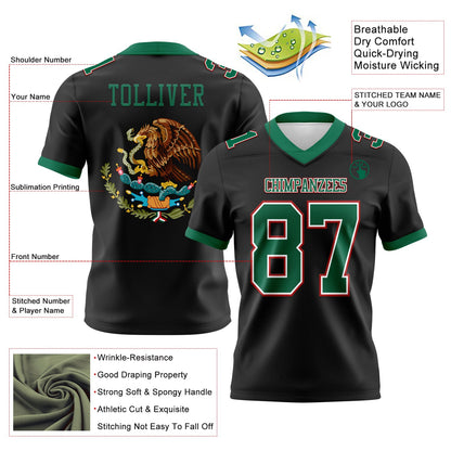 Custom Black Kelly Green White-Red 3D Pattern Mexico Mesh Authentic Football Jersey