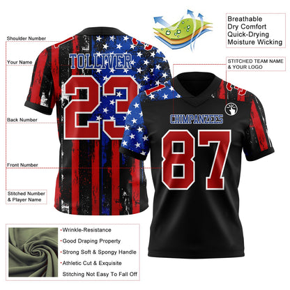 Custom Black Red Royal-White 3D Pattern American Flag Mesh Authentic Football Jersey