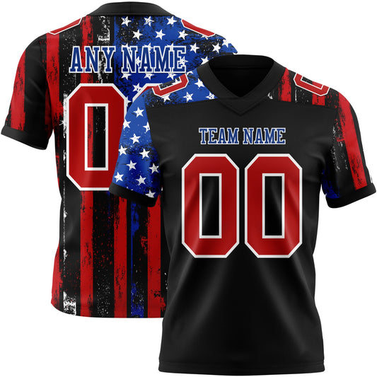 Custom Black Red Royal-White 3D Pattern American Flag Mesh Authentic Football Jersey