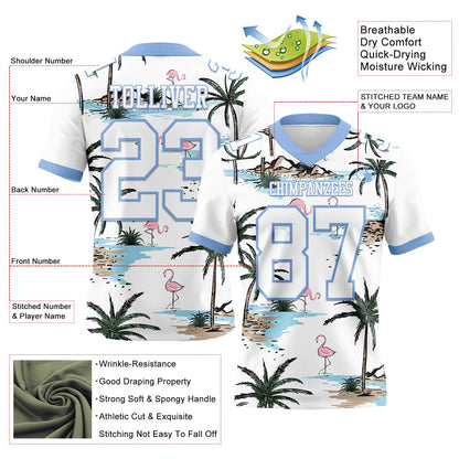 Custom White Light Blue 3D Pattern Hawaii Palm Trees Mesh Authentic Football Jersey