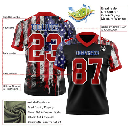 Custom Black Red Royal-White 3D Pattern American Flag Mesh Authentic Football Jersey