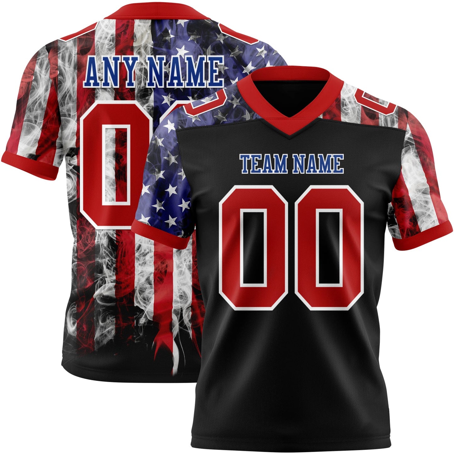 Custom Black Red Royal-White 3D Pattern American Flag Mesh Authentic Football Jersey