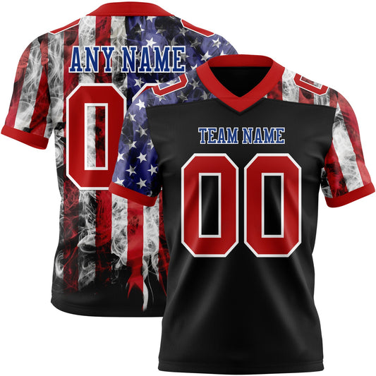 Custom Black Red Royal-White 3D Pattern American Flag Mesh Authentic Football Jersey