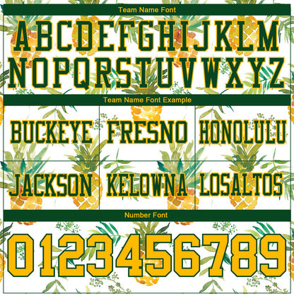 Custom White Gold-Green 3D Pattern Fruit Pineapple Mesh Authentic Football Jersey