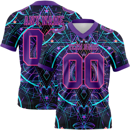 Custom Black Purple-Pink 3D Pattern Magic Mushrooms Over Sacred Geometry Psychedelic Hallucination Mesh Authentic Football Jersey