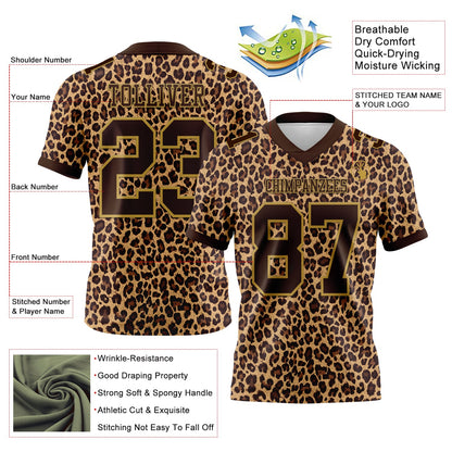 Custom Brown Old Gold 3D Pattern Leopard Print Mesh Authentic Football Jersey
