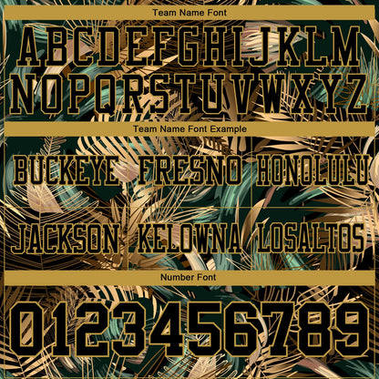 Custom Black Old Gold 3D Pattern Tropical Hawaii Jungle Leaves Mesh Authentic Football Jersey