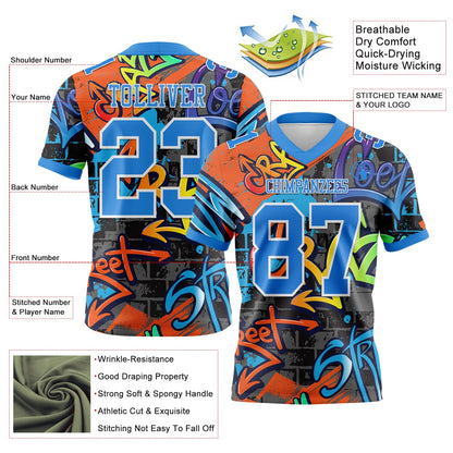 Custom Graffiti Pattern Powder Blue-White 3D Pattern Splash Mesh Authentic Football Jersey
