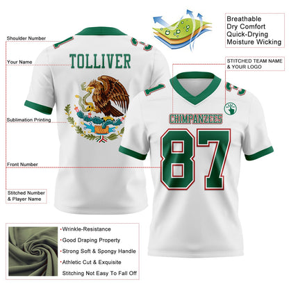 Custom White Kelly Green-Red 3D Pattern Mexico Mesh Authentic Football Jersey