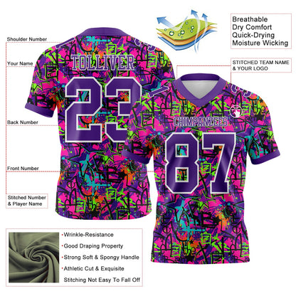 Custom Graffiti Pattern Purple-White 3D Pattern Splash Mesh Authentic Football Jersey