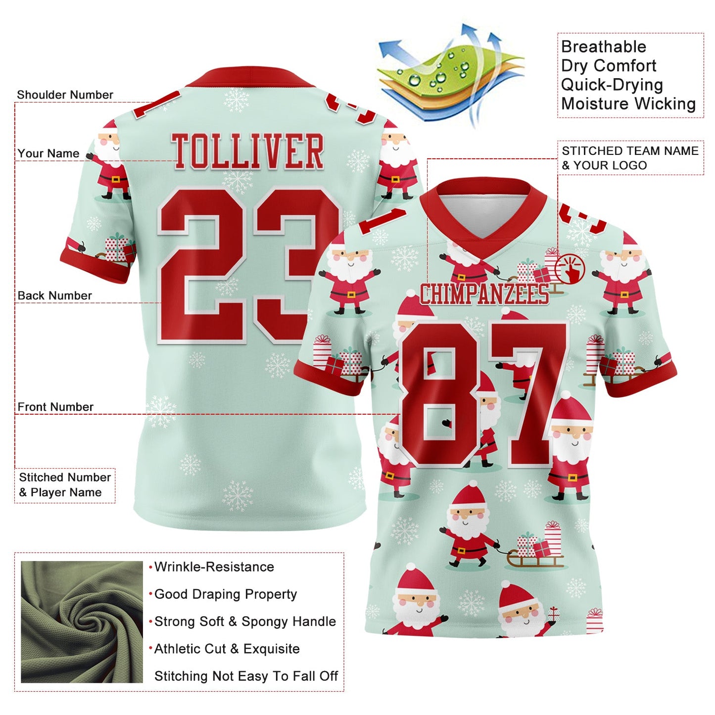 Custom Green Red-White 3D Pattern Christmas Mesh Authentic Football Jersey