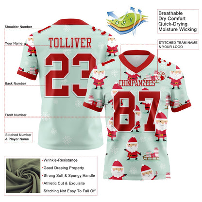 Custom Green Red-White 3D Pattern Christmas Mesh Authentic Football Jersey