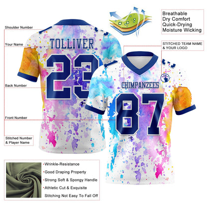 Custom White Royal 3D Pattern Watercolor Splash Mesh Authentic Football Jersey